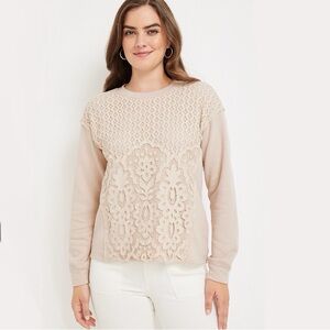 Maurices Cream Lace Overlay Drop-Shoulder Crewneck Sweatshirt – Size Large GUC